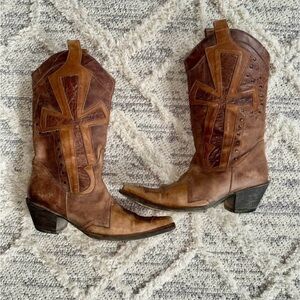 Stetson Brown Cross Heeled Boots